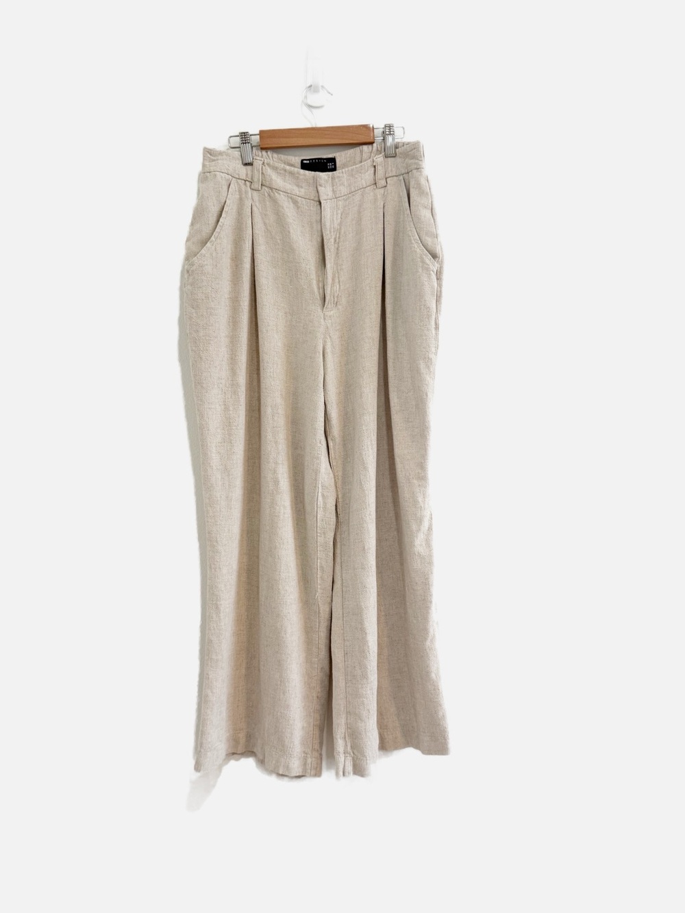 ASOS Design Linen Blend Wide Leg Trousers Beige Oatmeal Minimalist Size 6